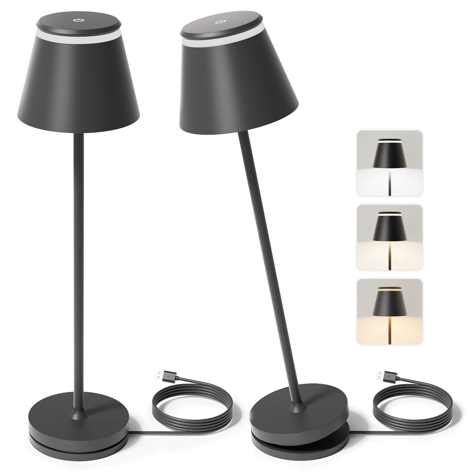 CAALOGT Cordless Dimmable Table Lamps with RGB Light, Remote Control, USB Charging Station, 2 Pack