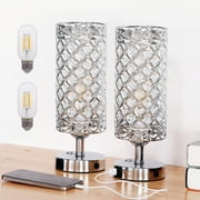 CAALOGT Crystal Modern Dimmable Table Lamp with USB Prots, LED Bulb, 2-Piece