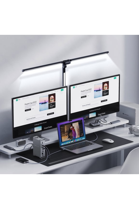 LED Desk Lamp, Dual Head 3-Light with Remote Control and Stepless Dimming