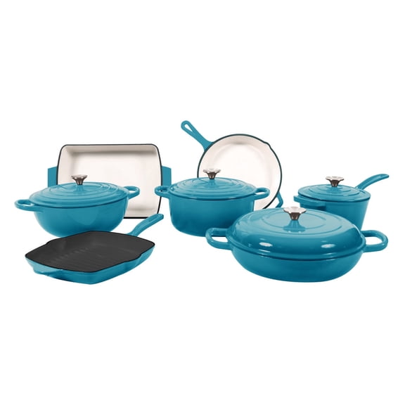 CAANNASWEIS 11 Piece Enameled Cast Iron Cookware Set, Heavy Duty Induction Dutch Ovens Pot with Lid