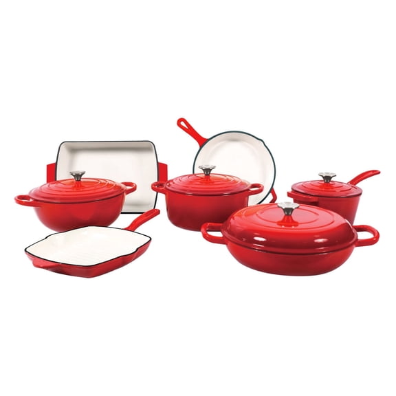 CAANNASWEIS 11 Piece Enameled Cast Iron Cookware Set, Heavy Duty Induction Dutch Ovens Pot with Lid