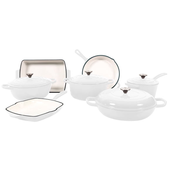 CAANNASWEIS 11 Piece Enameled Cast Iron Cookware Set, Heavy Duty Induction Dutch Ovens Pot with Lid
