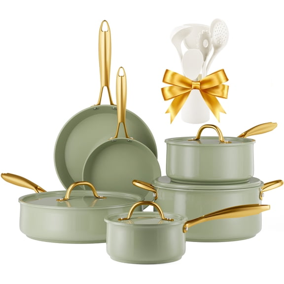 CAANNASWEIS 15 Pieces Nonstick Ceramic Cookware Set Healthy Pots And Pans Set Induction Kitchen Cookware sets
