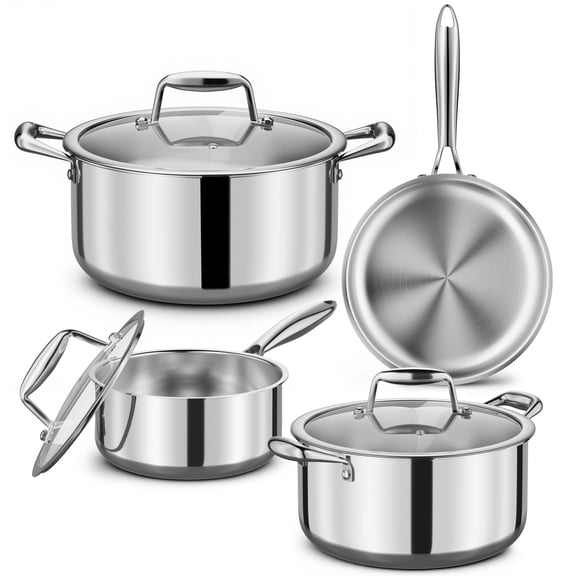CAANNASWEIS 3-Ply Stainless Steel Cookware Set, 7-Piece Pots and Pans Set - Induction Compatible
