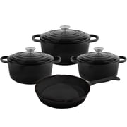 CAANNASWEIS 7 Piece Cast Iron Cookware Set, Pre-Seasoned Heavy Duty Pots and Pans Collection for Home Kitchen, Induction Compatible