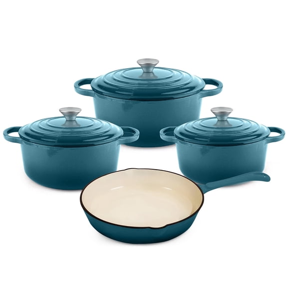 CAANNASWEIS 7 Piece Cast Iron Cookware Set, Pre-Seasoned Heavy Duty Pots and Pans Collection for Home Kitchen, Induction Compatible