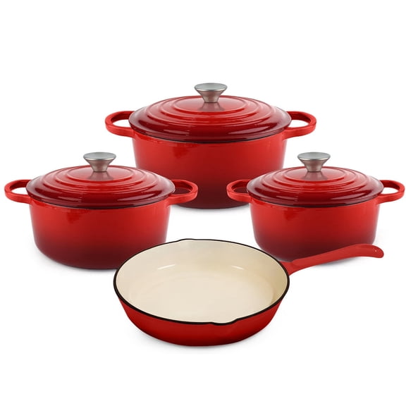 CAANNASWEIS 7 Piece Cast Iron Cookware Set, Pre-Seasoned Heavy Duty Pots and Pans Collection for Home Kitchen, Induction Compatible