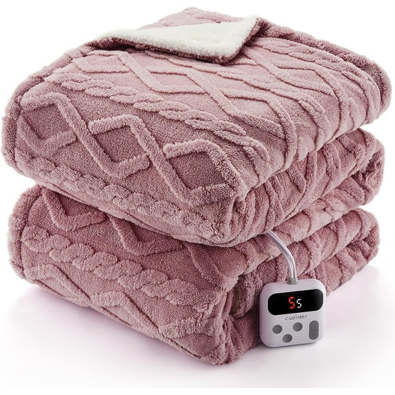 CABIHOME Electric Blanket Dual Control - Thick Tufted Sherpa Heated Blanket with 10 Heating Levels and 10 Time Settings, ETL Certified Fast Heating Blanket