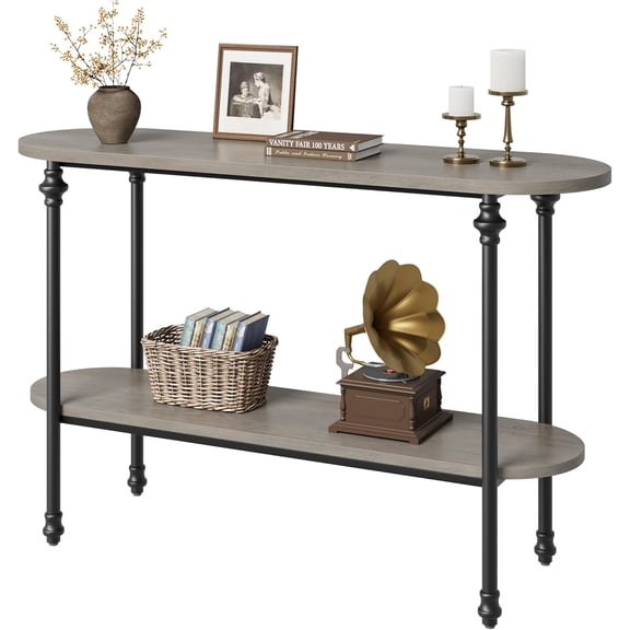 CABIHOME Entryway Table, 43.3" Console Table with Storage, 2 Tier Sofa Table with Metal Frame and MDF, Behind Couch Table for Living Room, Hallway, Entryway-Grey