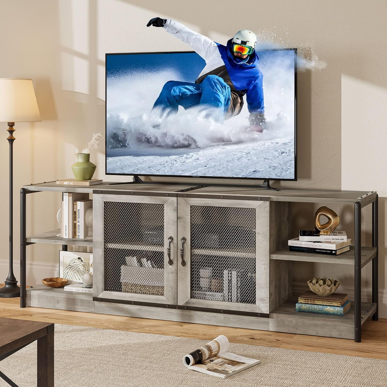 CABIHOME Farmhouse TV Stand for 75/80 inches TVs, Entertainment Center ...
