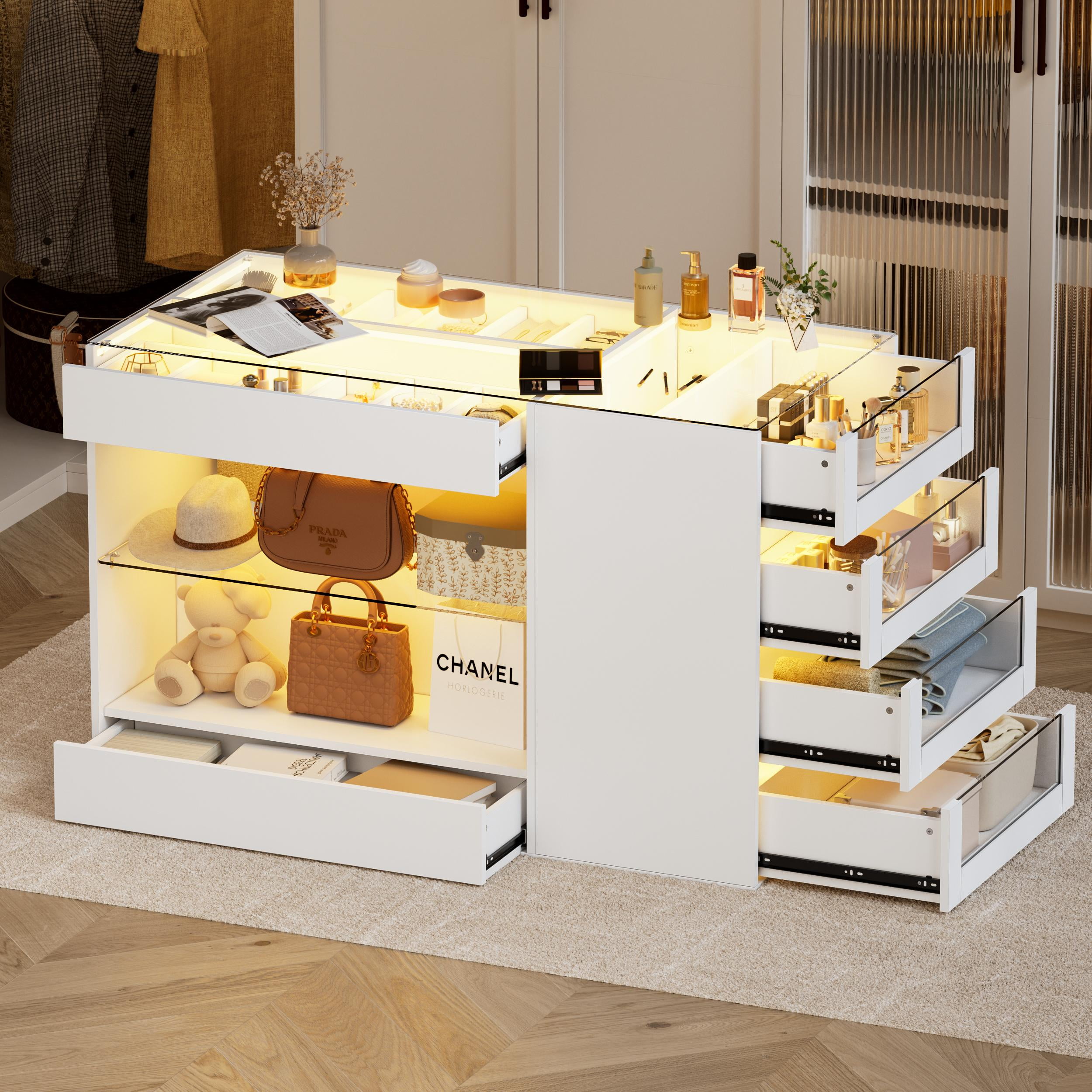CABINAHOME Closet Island with Drawers, Makeup Vanity Storage Island ...