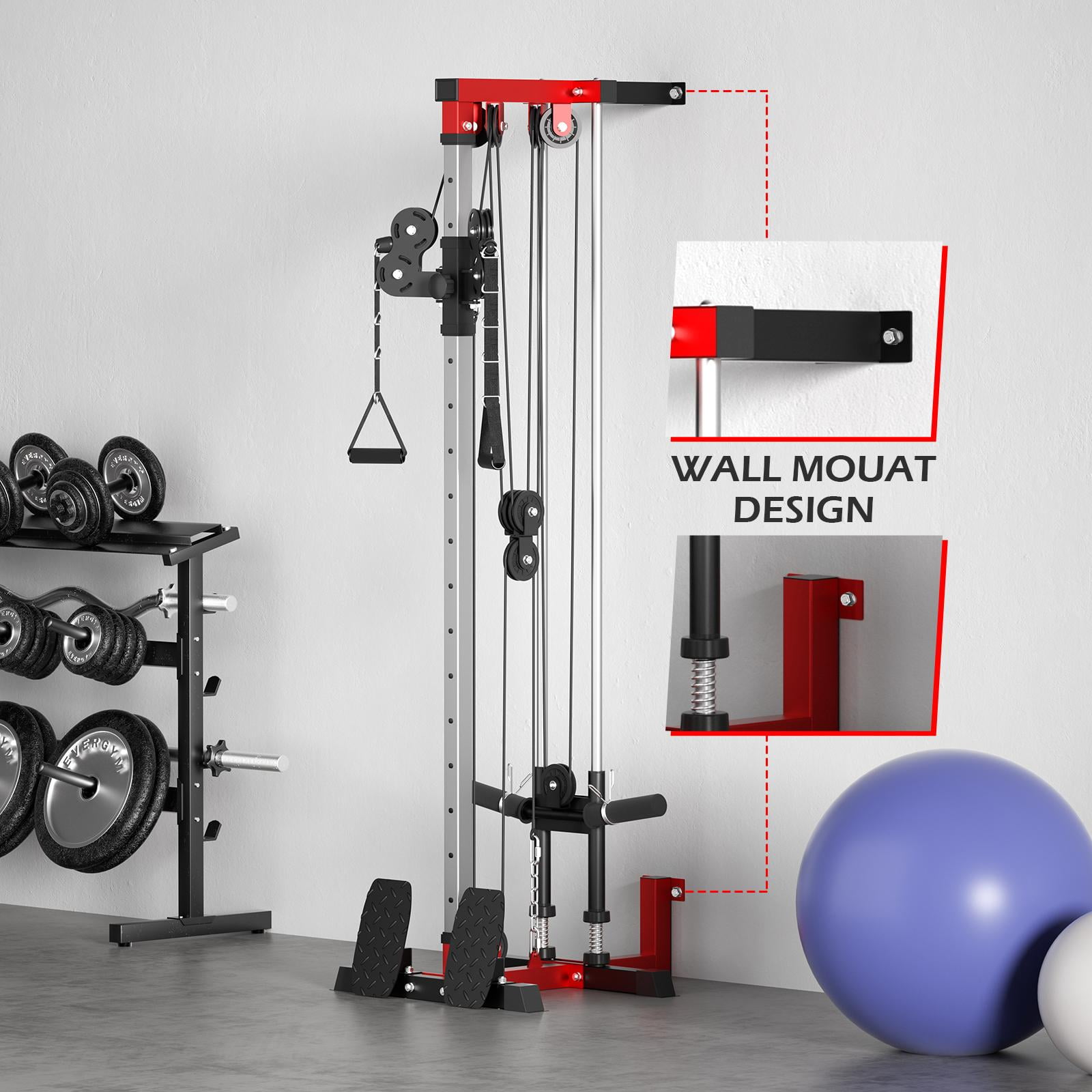 CABINAHOME Wall Mount Cable Station Space Saving LAT Pull Down Machine 18 Positions Dual Pulley System High Low Cable Crossover Machine for Home Gym Walmart