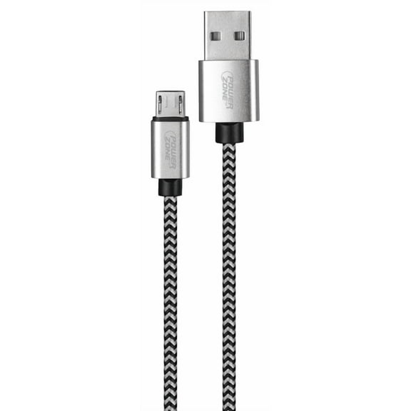 PowerZone KL-029X-1M-MICRO Micro Charging Cable, Micro USB, USB, Black/White Sheath, 3 ft L