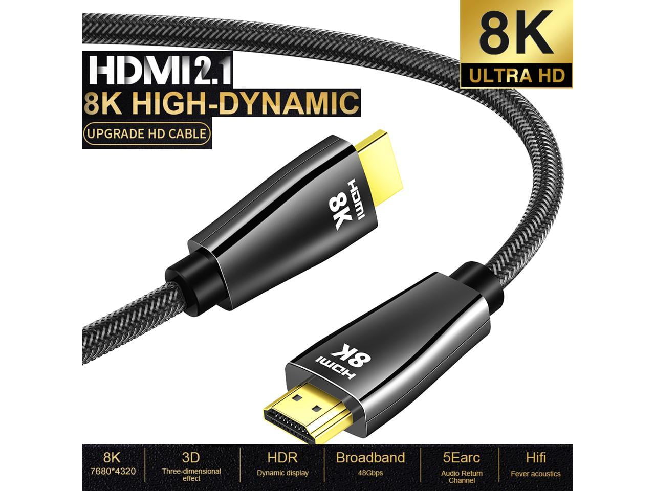 CABLEDECONN Ultra High Speed HDMI 2.1 Cable 8K 60Hz, 4K 120Hz, 3D Ultra HDR 48Gbps HiFi eARC Dolby Atmos HDCP2.2 HDMI Cable Compatible with Samsung QLED 8K Q900 TV, TCL Roku TV, VIZIO TV (6.6 Feet)