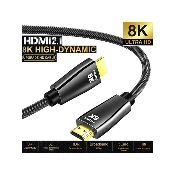 CABLEDECONN Ultra High Speed HDMI 2.1 Cable 8K 60Hz, 4K 120Hz, 3D Ultra HDR 48Gbps HiFi eARC Dolby Atmos HDCP2.2 HDMI Cable Compatible with Samsung QLED 8K Q900 TV, TCL Roku TV, VIZIO TV (6.6 Feet)