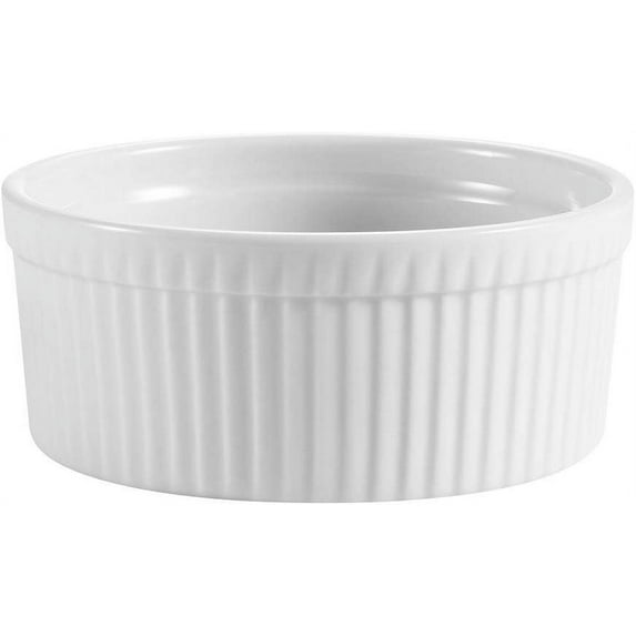 CAC China Accessories 4-1/2-Inch by 2-1/4-Inch 12-Ounce Super White Porcelain Round Fluted Souffle Bowl, Box of 12