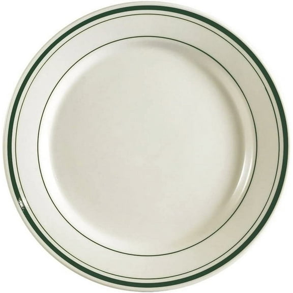 CAC China GS-9 9-3/4-Inch Greenbrier Green Band Stoneware Round Plate, American White, Box of 24