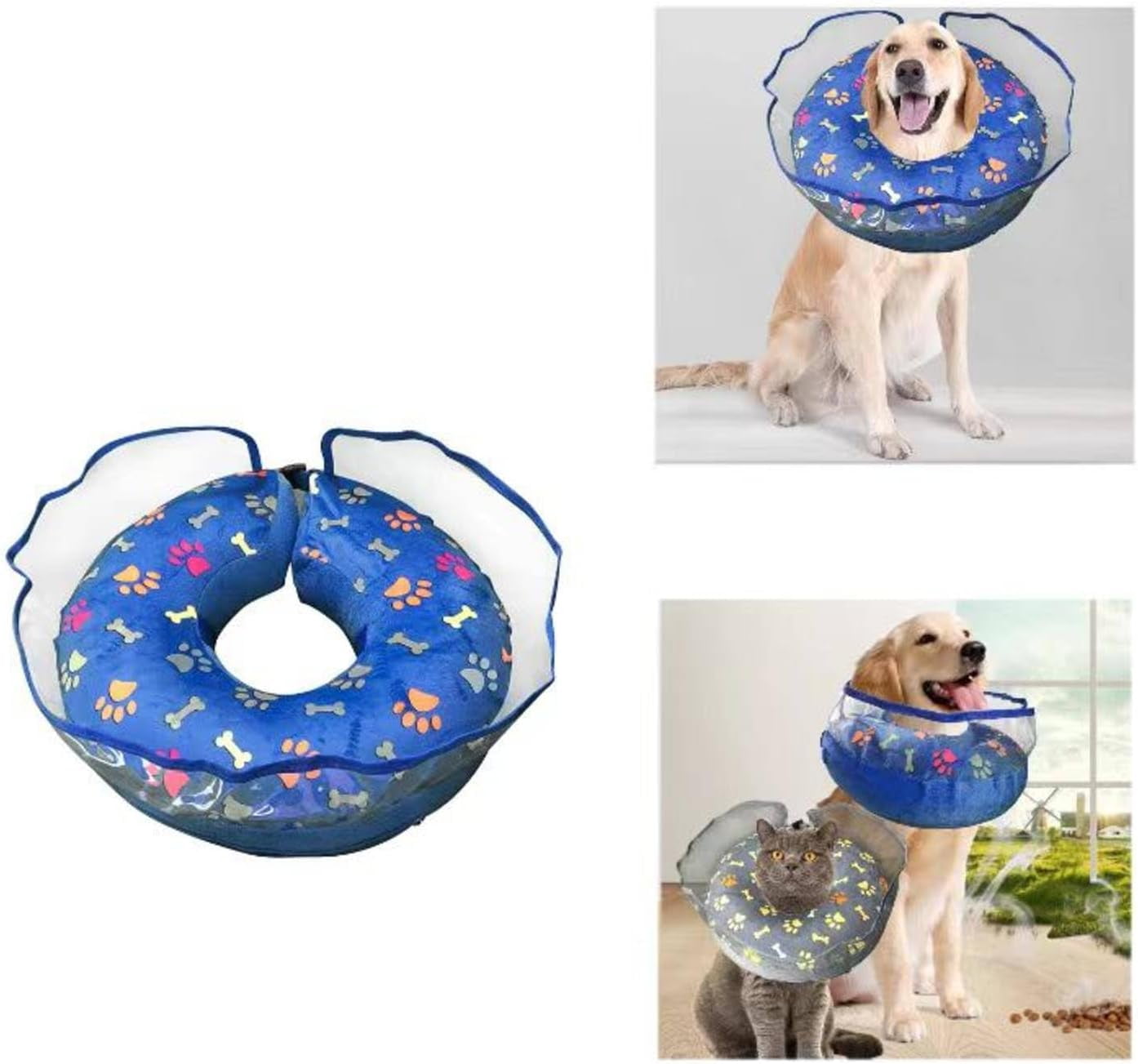 CACDog Cone Collar Dog Donut Collar After Surgery Inflatable Dog Cone