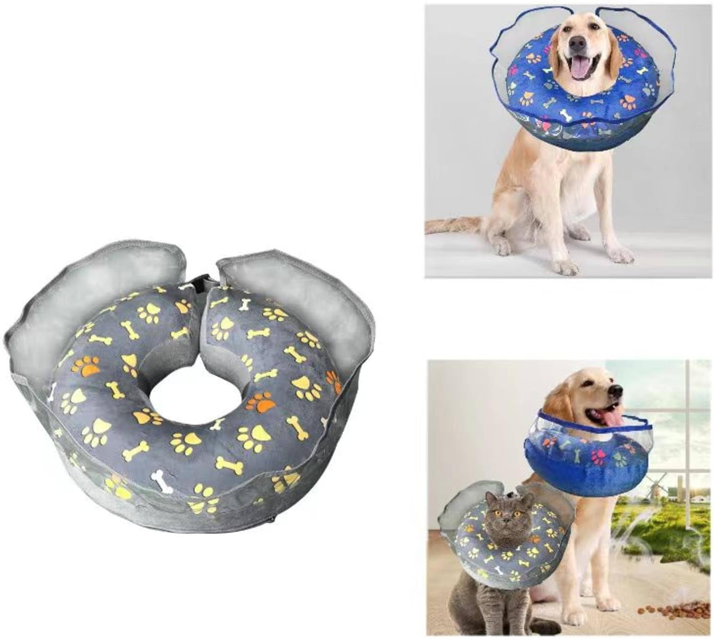 CACDog Cone Collar Dog Donut Collar After Surgery Inflatable Dog Cone