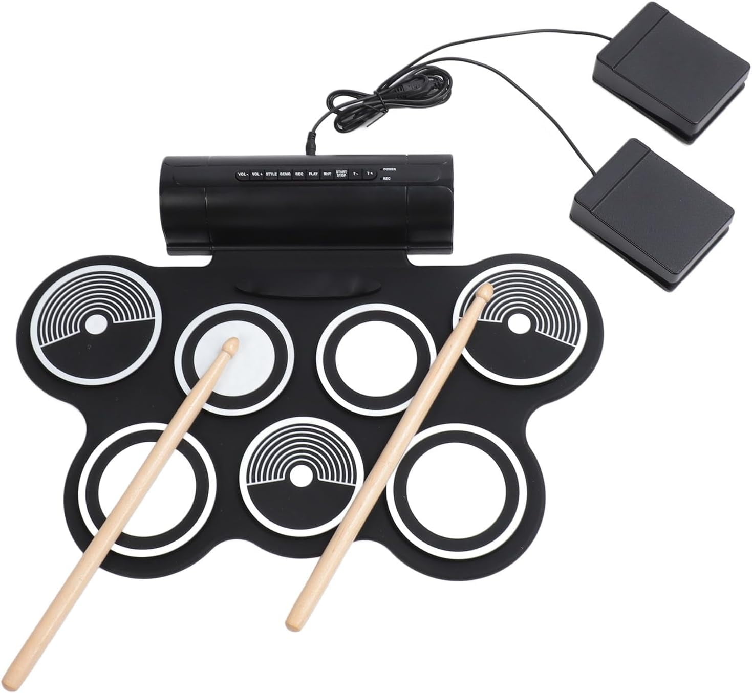 CACElectronic Drum Set, 7 Drum Heads and 2 Drum Pedals MIDI Output