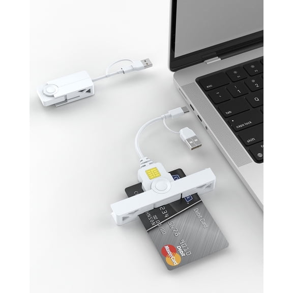 CAC Reader Military USB C CAC Card Reader DOD Military USB Common Access CAC Fold Smart Card Reader 2 IN1 USB/Type C Switch Connector ID CAC Card Reader Compatible with Mac Os, Windows,Linux, White