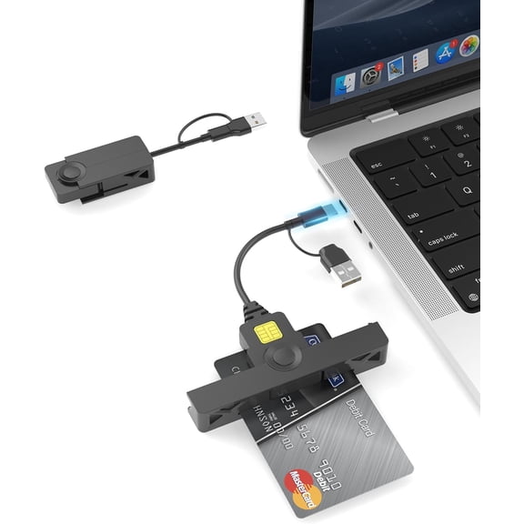 CAC Reader Military USB C CAC Card Reader DOD Military USB Common Access CAC Fold Smart Card Reader ID CAC Card Reader Compatible with Mac Os, Windows 10/11,Mac OS 10.15 and Linux Black