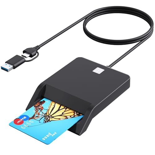 CAC Reader USB C,CAC Card Reader Military 2 in 1 USB/Type C Dual Connector,DOD Military USB-A Common Access CAC,Compatible with Windows 10/11,Mac OS 10.15 and Linux
