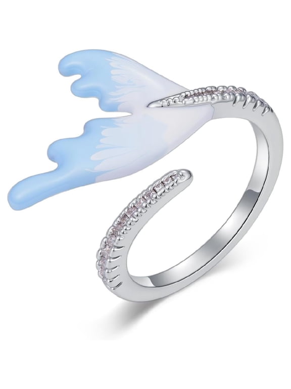 Adjustable Wave Ring Ocean Wave Open Ring Blue White Beach Jewelry Gifts for Women