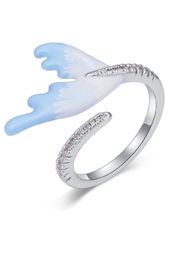 Adjustable Wave Ring Ocean Wave Open Ring Blue White Beach Jewelry Gifts for Women