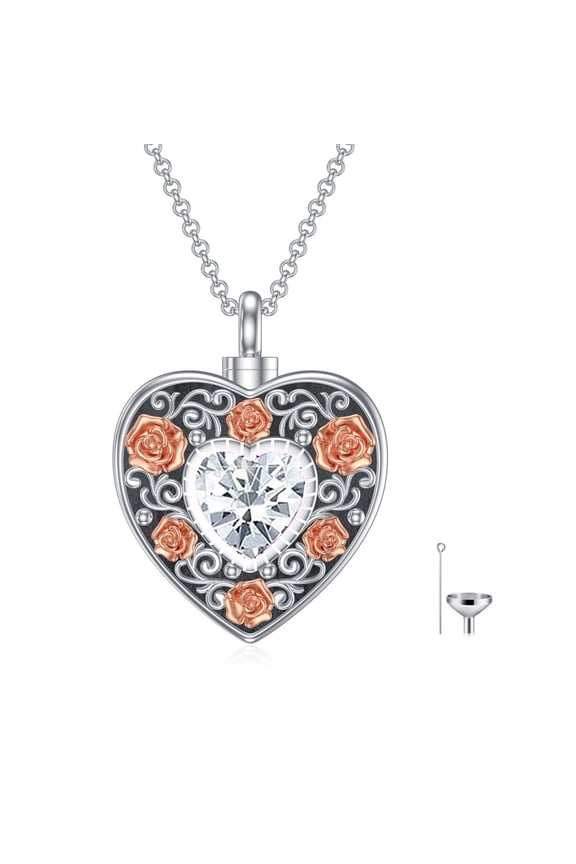 April Rose Love Urn Necklace 925 Sterling Silver Cremation Jewelry with Funnel Filler Kit