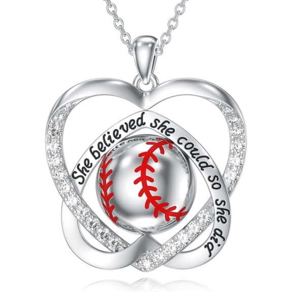 CACA LADY Baseball Necklace 925 Sterling Sliver Baseball Necklace Sport Jewelry Gifts for Women Men Baseball Lover Player Sports Fans