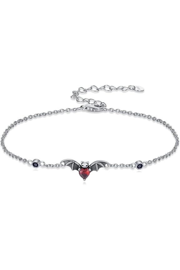 Bat Bracelet 925 Sterling Silver Cool Black Bats Gothic Bracelet Halloween Jewelry Gifts for Women