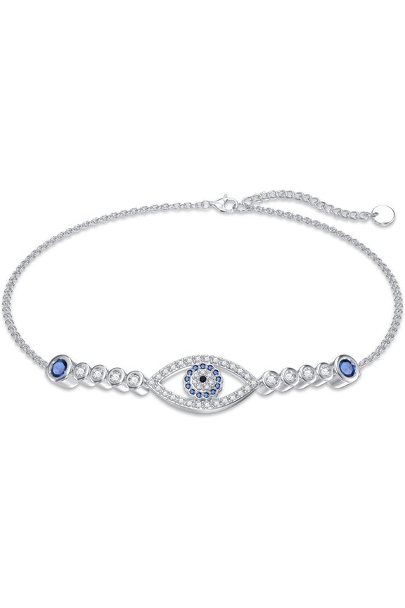 Blue Evil Eye Bracelet 925 Sterling Silver Evil Eye Protection Bracelet Beach Jewelry for Women Wife Girlfriend