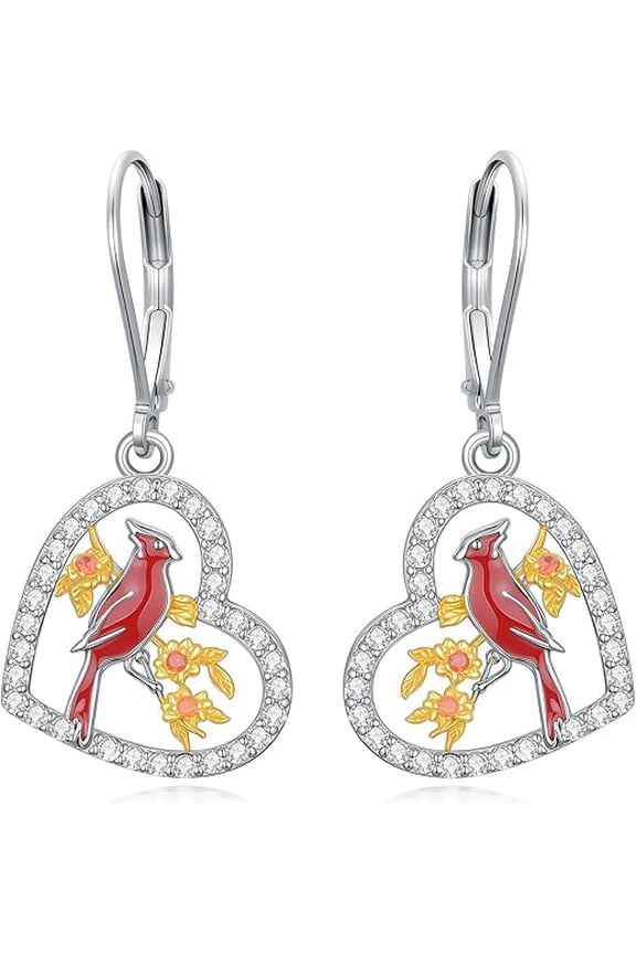 Cardinal Earrings 925 Sterling Silver Red Cardinal Bird Earrings Bird Leverback Earrings Cardinal Jewelry Gifts for Women