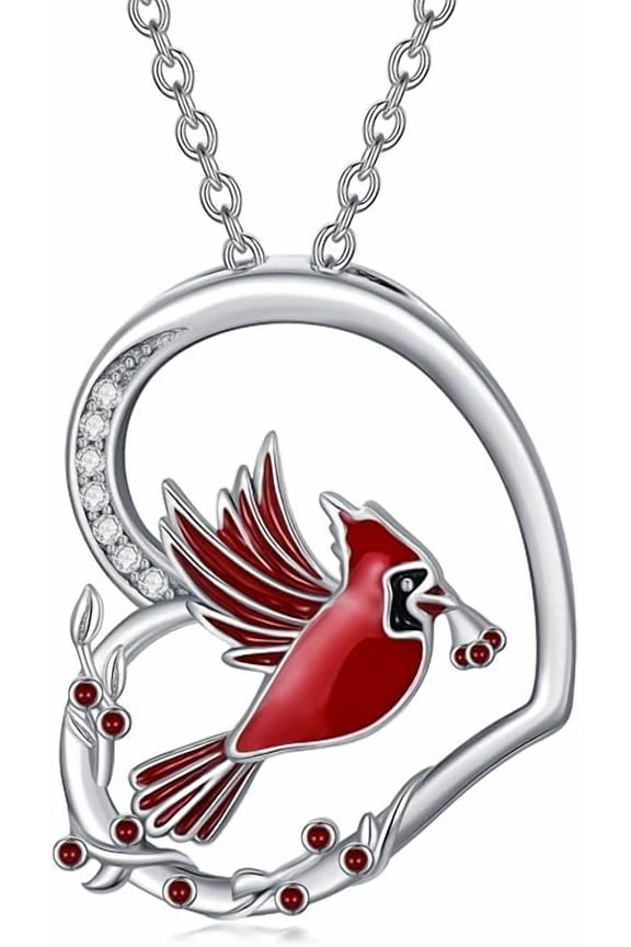 Cardinal Necklace for Women Sterling Silver Heart Cardinal Pendant Necklace Memorial Cardinals Appear When Angels Are Near Cardinal Jewelry