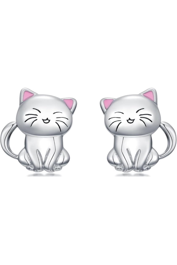 Cat Stud Earrings 925 Sterling Silver Hypoallergenic Cute Cat Earrings for Sensitive Ears Jewelry Gifts for Women