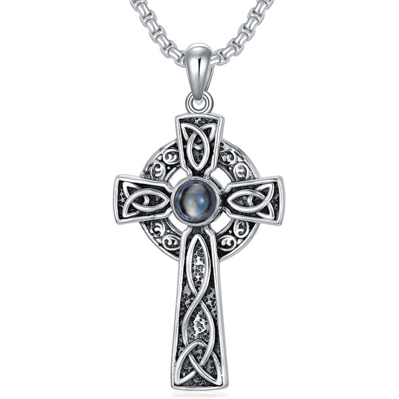 CACA LADY Cross Necklace for Men I Love You Necklace 100 Languages Projection Necklace 925 Sterling Silver Celtic Cross Pendant Necklace Jewelry Ideal Gifts for Men Bfriend Women Christmas Birthday