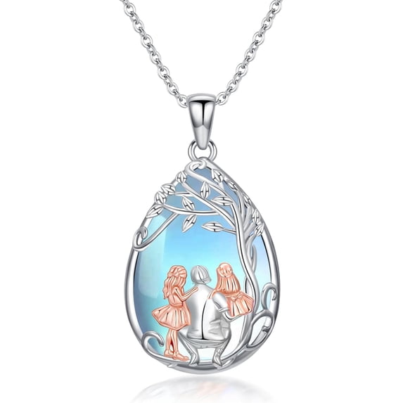 CACA LADY Daughter Necklace from Dad 925 Sterling Silver Father Daughter Necklace Moonstone Mother's Day Jewelry for Women