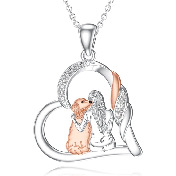 CACA LADY Dog Necklace for Women 925 Sterling Silver Hug Dog Heart Pendant Memorial Gifts Puppy Jewelry Christmas Stocking Stuffers for Mom Girlfriend