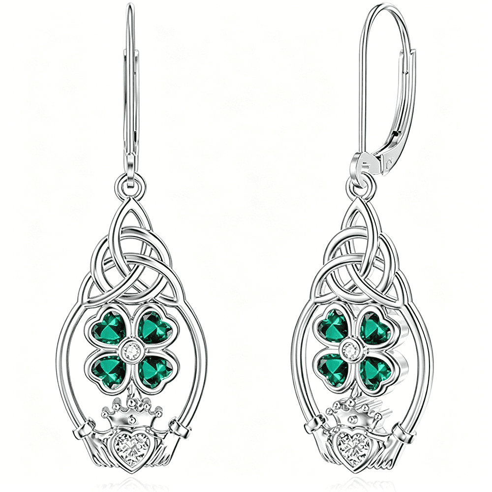 CACA LADY Earrings Shamrock Earrings for Women 925 Sterling Silver Four Leaf Clover Celtic Knot Earrings