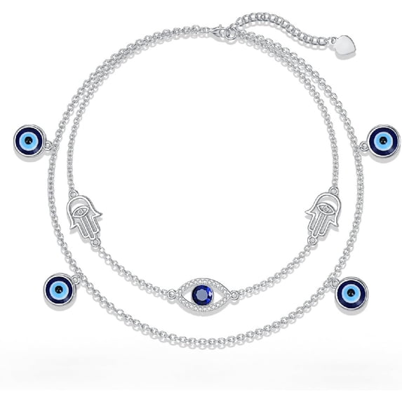 CACA LADY Evil Eye Anklet Bracelets For Women Waterproof 925 Sterling Silver Layered Anklet Evil Eye Adjustable Beach Anklets Blue Eyes Protection Jewelry for Women for Wife Girlfriend Friends