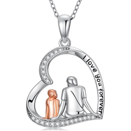 CACA LADY Father Daughter Necklace 925 Sterling Silver Dad and Daughter Heart Pendant Necklace I Love You Forever Family Jewelry Gifts for Father's Day Birthday Anniversary