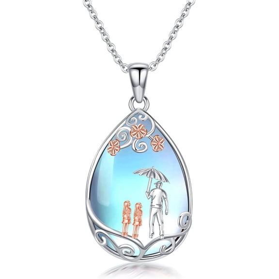 CACA LADY Father Daughter Necklace 925 Sterling Silver Daughter Necklace from Dad Moonstone Jewelry for Women
