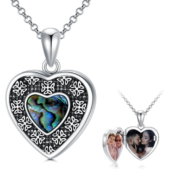 CACA LADY Heart Locket Necklace 925 Sterling Silver Irish Shamrock Pendant Locket Jewelry Birthday Christmas Gifts for Women friend Her