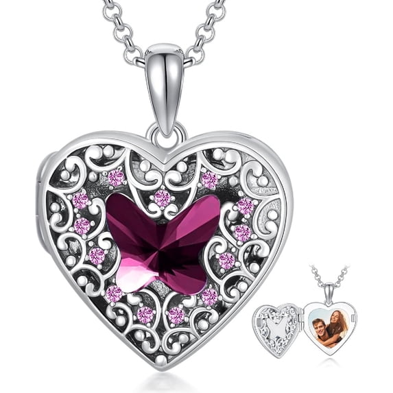 CACA LADY Heart Locket Necklace That Holds Pictures Sterling Silver Butterfly Locket Personalized Custom Photo Pendant Necklace Jewelry Birthday Gifts for Women Girlfriend, Base, base,