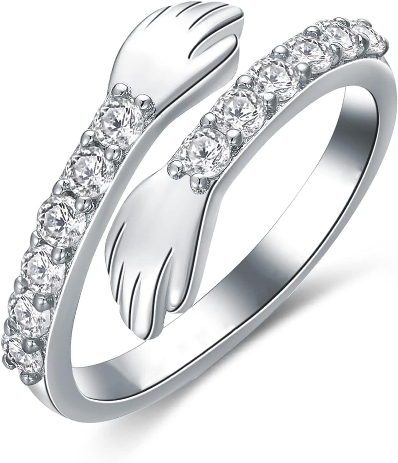 Hug Type Rings CACA LADY Hug Ring 925 Sterling Silver Hugging Hand Jewelry Couple Hugs ...