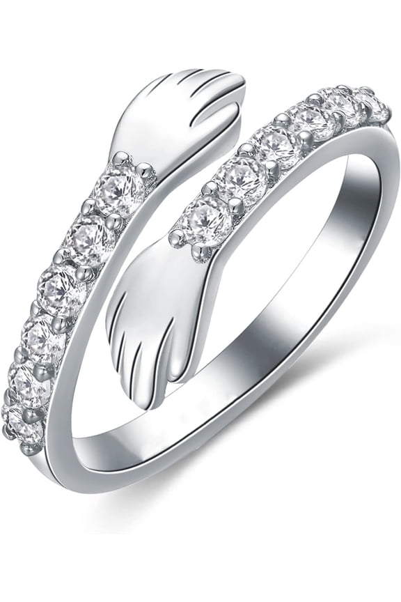 Hug Ring 925 Sterling Silver Hugging Hand Jewelry Couple Hugs Ring Adjustable Best Friend Rings Friendship Valentine's Day Gifts for Women