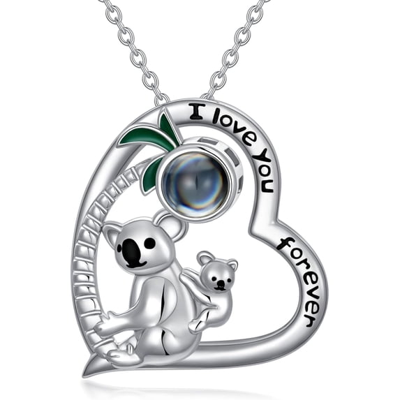 CACA LADY I Love You Necklace 100 Languages Projection Necklace 925 Sterling Silver Cute Animal koalas Pendant Necklace jewelry Gifts for Mom Women Birthday Mothers Day