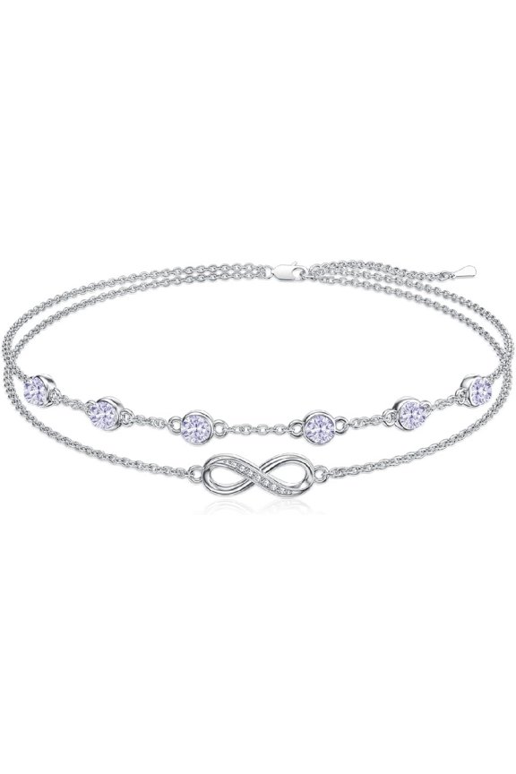 Infinity Anklet 925 Sterling Silver Light Purple Anklet June Birthstone Graduation Jewelry for Mom Women Wife