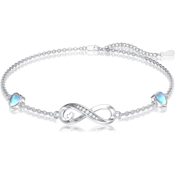 CACA LADY Infinity Anklet Bracelets for Women 925 Sterling Silver Moonstone Infinity Love Anklet Beach Jewelry for Her Mom Women Wife